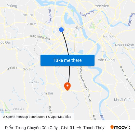 Điểm Trung Chuyển Cầu Giấy - Gtvt 01 to Thanh Thùy map