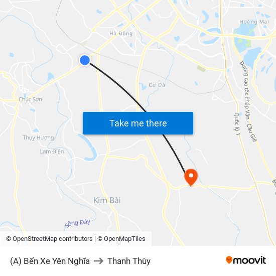 (A) Bến Xe Yên Nghĩa to Thanh Thùy map