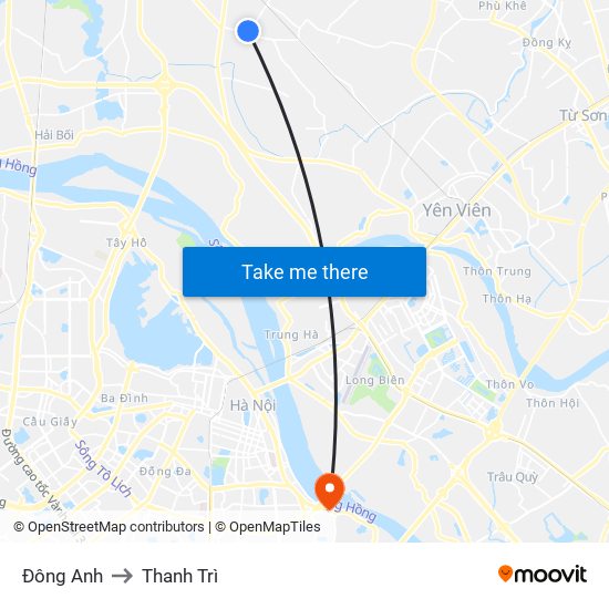 Đông Anh to Thanh Trì map
