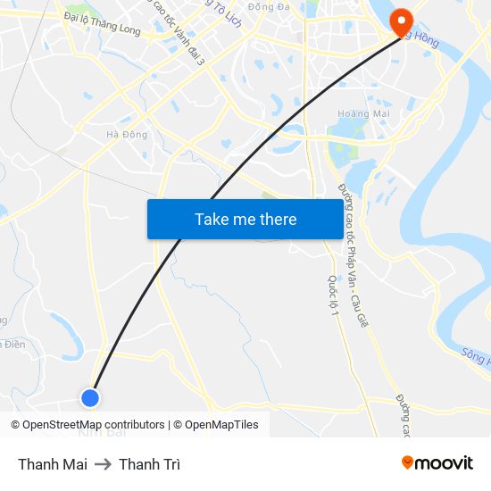 Thanh Mai to Thanh Trì map