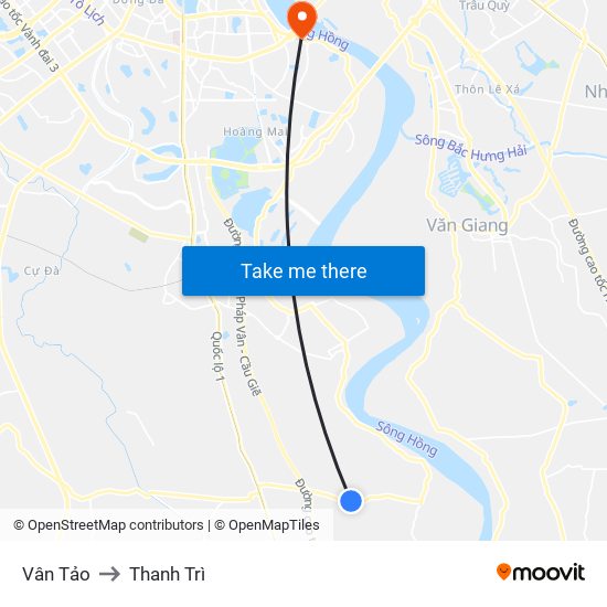 Vân Tảo to Thanh Trì map