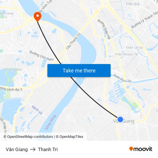 Văn Giang to Thanh Trì map