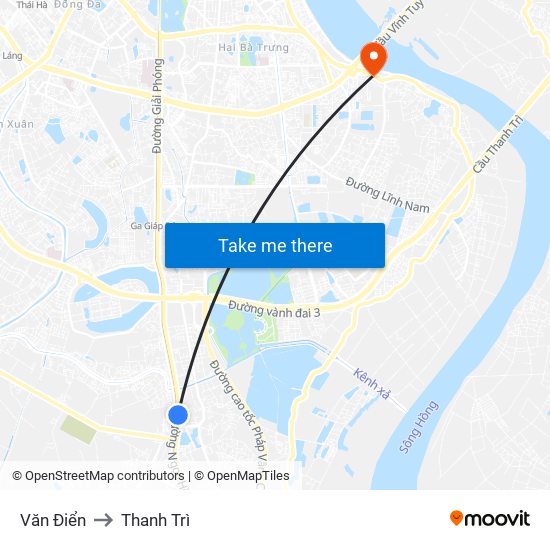 Văn Điển to Thanh Trì map