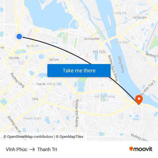 Vĩnh Phúc to Thanh Trì map