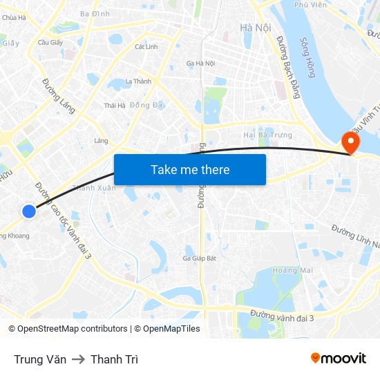 Trung Văn to Thanh Trì map