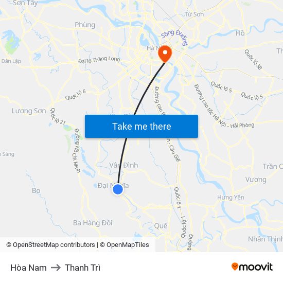 Hòa Nam to Thanh Trì map