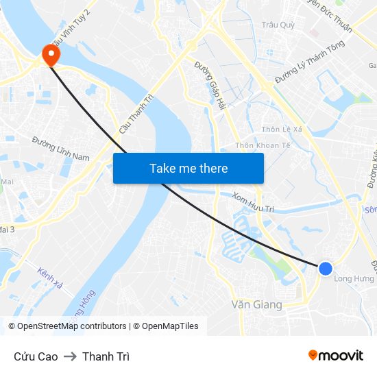 Cửu Cao to Thanh Trì map
