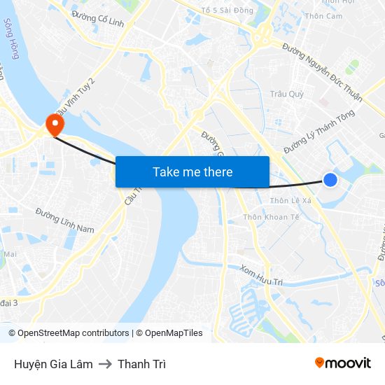 Huyện Gia Lâm to Thanh Trì map