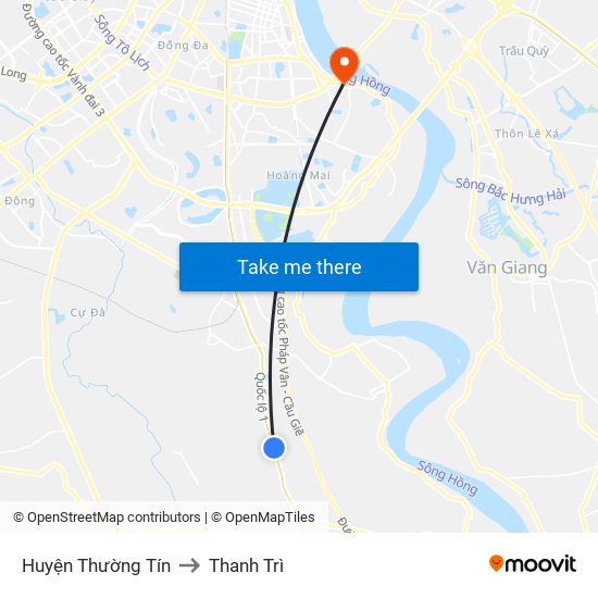 Huyện Thường Tín to Thanh Trì map
