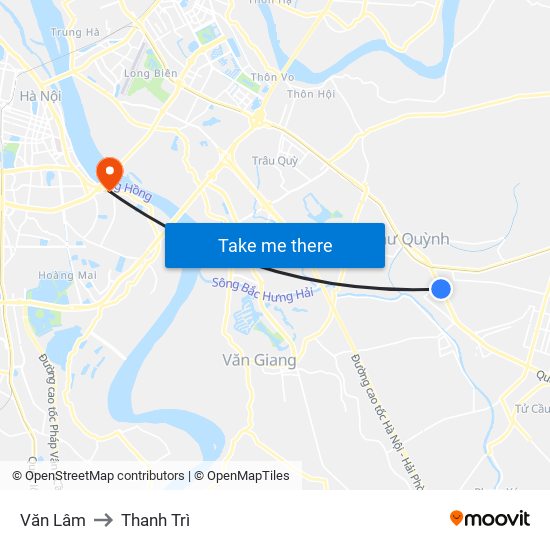 Văn Lâm to Thanh Trì map