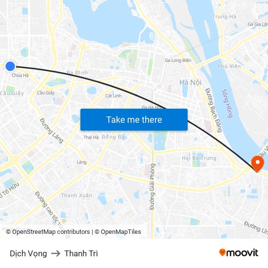 Dịch Vọng to Thanh Trì map