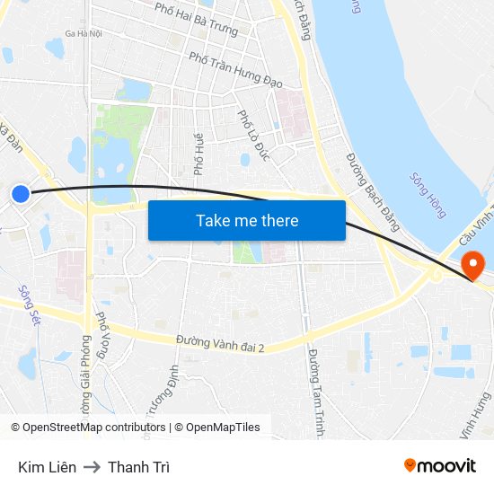 Kim Liên to Thanh Trì map