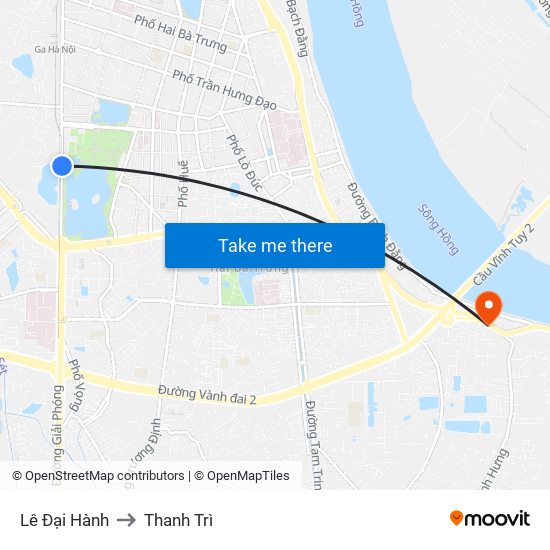 Lê Đại Hành to Thanh Trì map