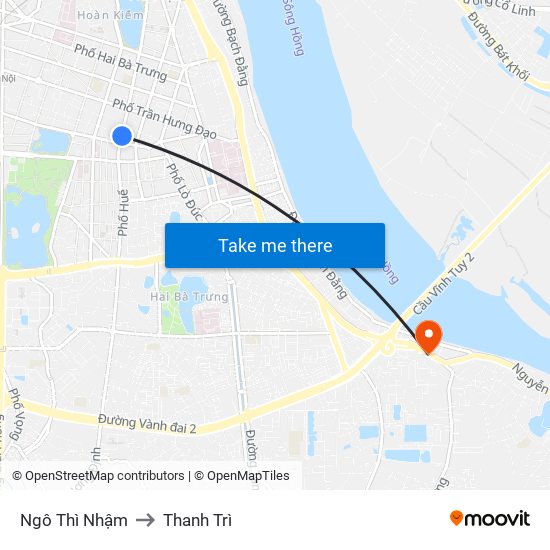 Ngô Thì Nhậm to Thanh Trì map