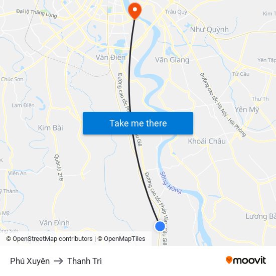 Phú Xuyên to Thanh Trì map