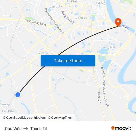 Cao Viên to Thanh Trì map