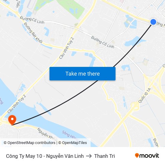 Công Ty May 10 - Nguyễn Văn Linh to Thanh Trì map