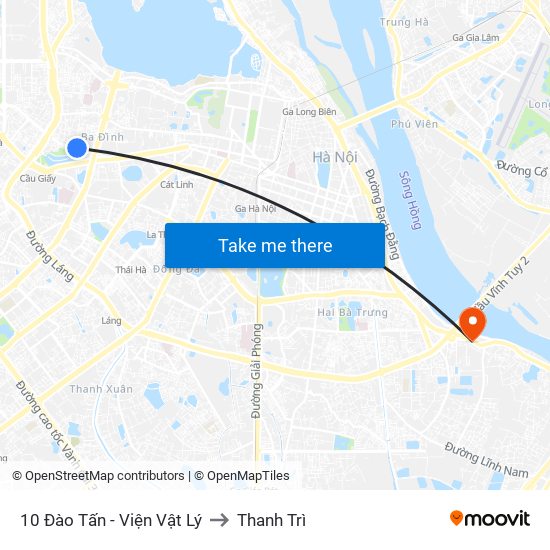 10 Đào Tấn - Viện Vật Lý to Thanh Trì map