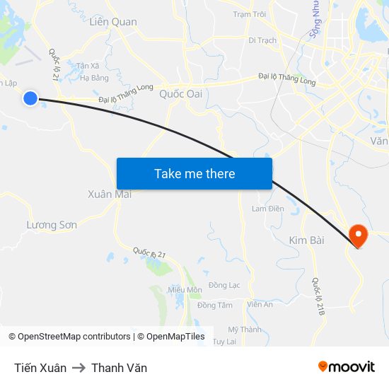 Tiến Xuân to Thanh Văn map