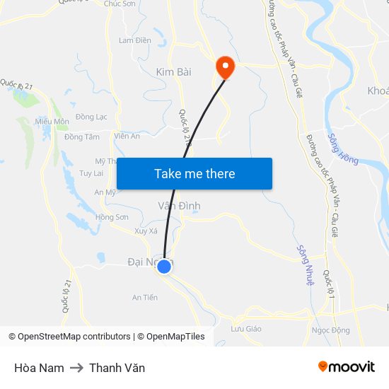 Hòa Nam to Thanh Văn map