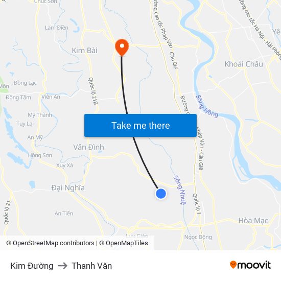 Kim Đường to Thanh Văn map