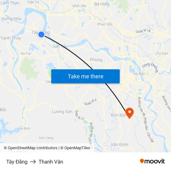 Tây Đằng to Thanh Văn map