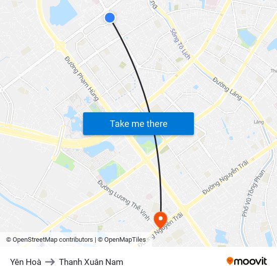 Yên Hoà to Thanh Xuân Nam map