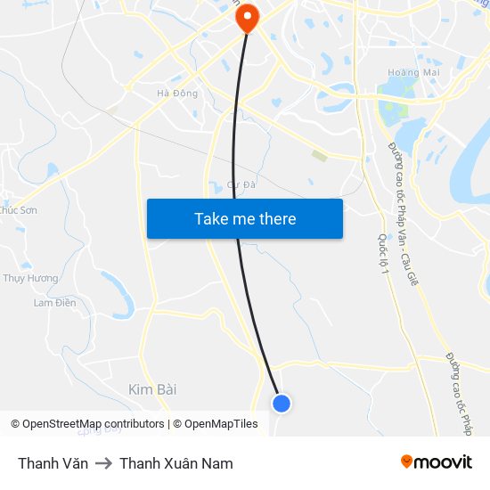 Thanh Văn to Thanh Xuân Nam map