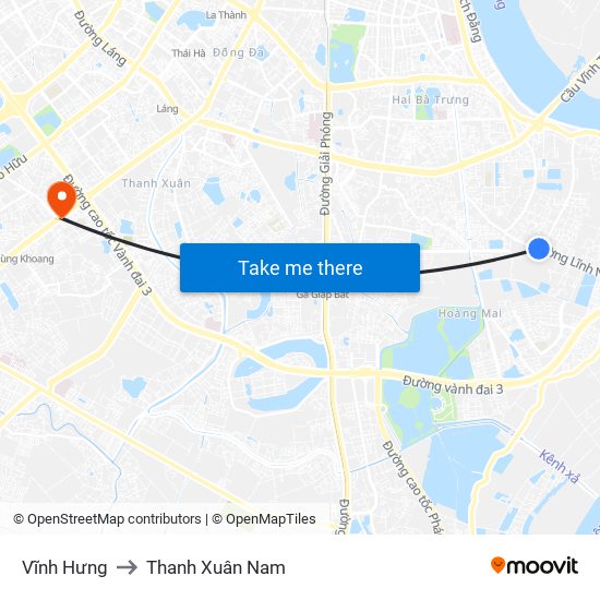 Vĩnh Hưng to Thanh Xuân Nam map