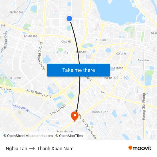 Nghĩa Tân to Thanh Xuân Nam map