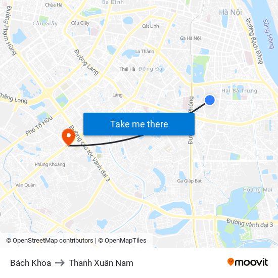Bách Khoa to Thanh Xuân Nam map