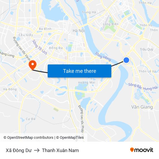 Xã Đông Dư to Thanh Xuân Nam map