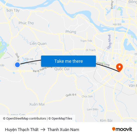 Huyện Thạch Thất to Thanh Xuân Nam map