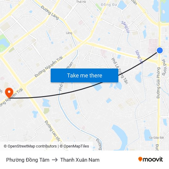 Phường Đồng Tâm to Thanh Xuân Nam map