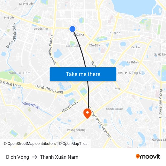 Dịch Vọng to Thanh Xuân Nam map