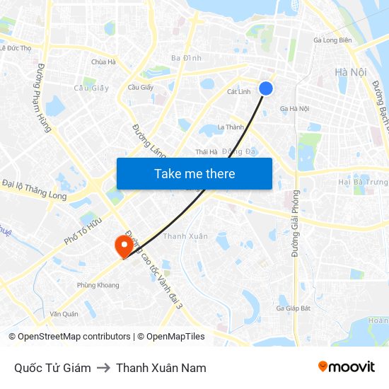 Quốc Tử Giám to Thanh Xuân Nam map