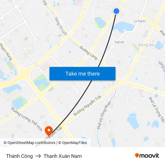 Thành Công to Thanh Xuân Nam map