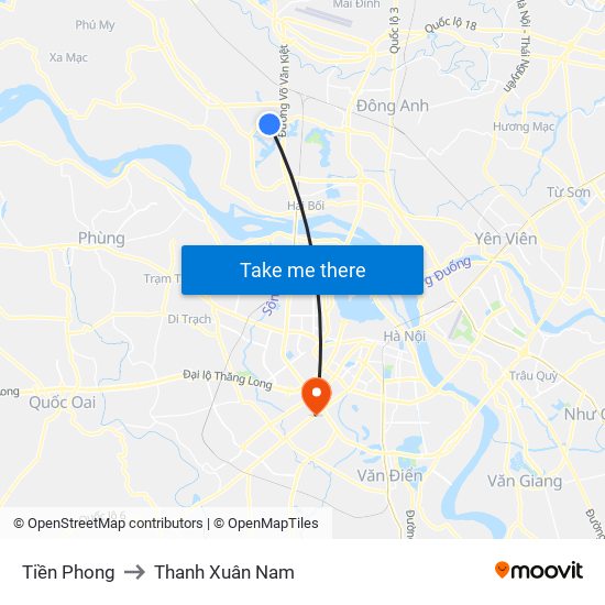 Tiền Phong to Thanh Xuân Nam map