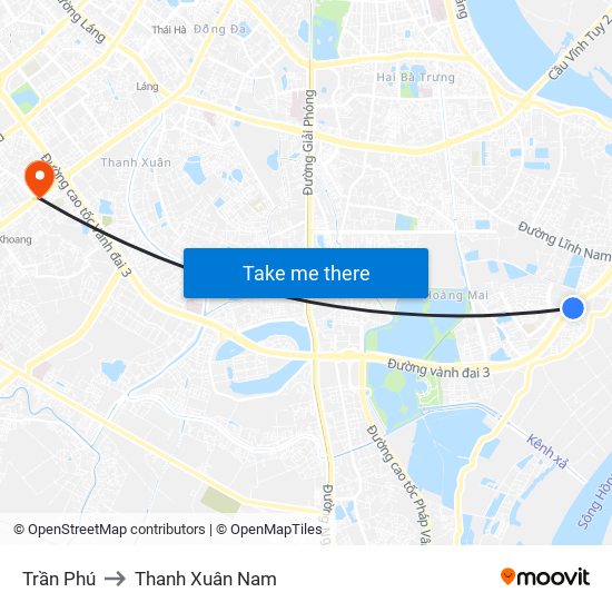 Trần Phú to Thanh Xuân Nam map