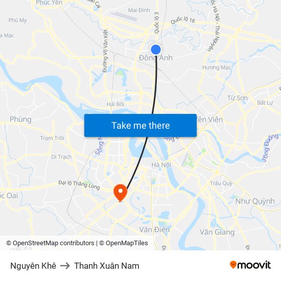 Nguyên Khê to Thanh Xuân Nam map