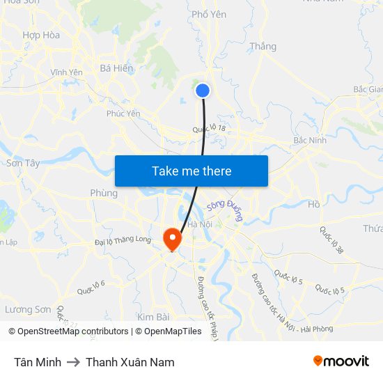 Tân Minh to Thanh Xuân Nam map