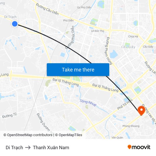 Di Trạch to Thanh Xuân Nam map