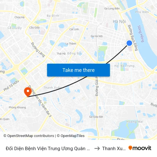 Đối Diện Bệnh Viện Trung Ương Quân Đội 108 - Trần Hưng Đạo to Thanh Xuân Nam map