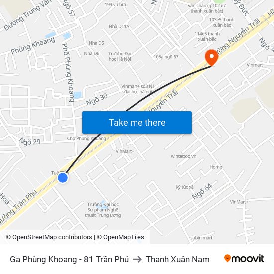 Ga Phùng Khoang - 81 Trần Phú to Thanh Xuân Nam map