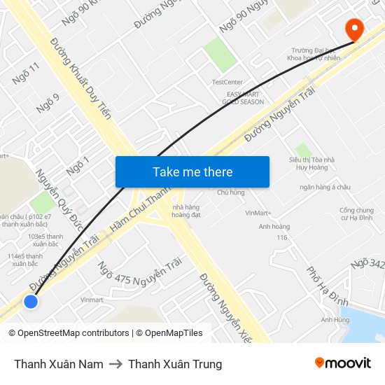 Thanh Xuân Nam to Thanh Xuân Trung map