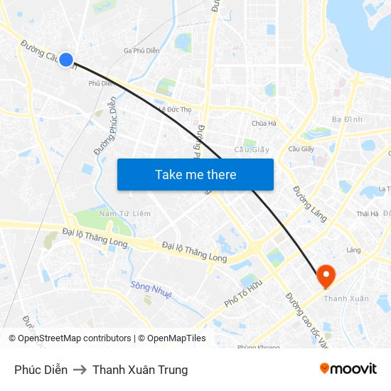 Phúc Diễn to Thanh Xuân Trung map
