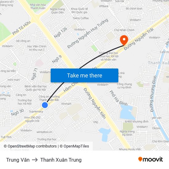 Trung Văn to Thanh Xuân Trung map