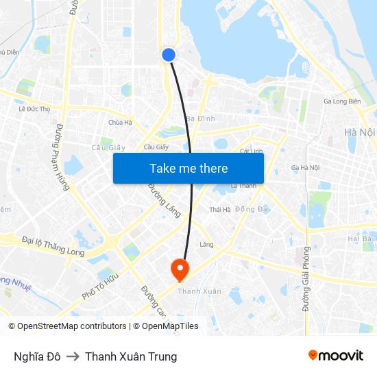 Nghĩa Đô to Thanh Xuân Trung map