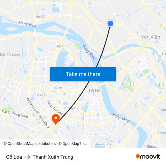 Cổ Loa to Thanh Xuân Trung map