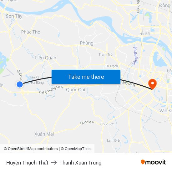 Huyện Thạch Thất to Thanh Xuân Trung map